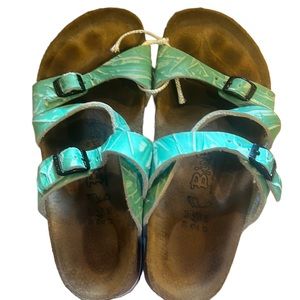 Birkenstocks Size 8 (38) Seafoam blue/green and white